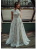 Ivory Eyelash Lace Tie Back Dreamy Wedding Dress